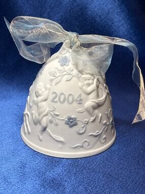 Vintage Lladro 2004 Bisque Porcelain Christmas Bell Ornament